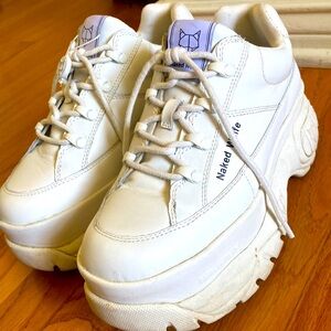 Naked Wolfe, 7, Platform Sneakers, White, Leather, Lace Up, Chunky, Sporty